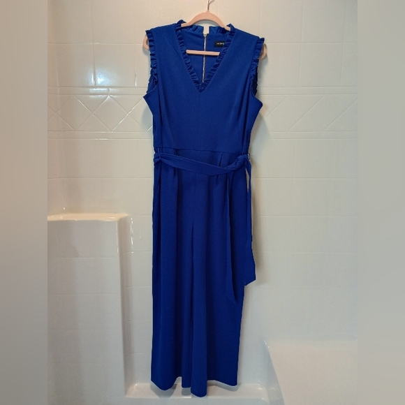 Women's Andrew Marc Ruffle Jumpsuit Blue Size 16 - Picture 2 of 11
